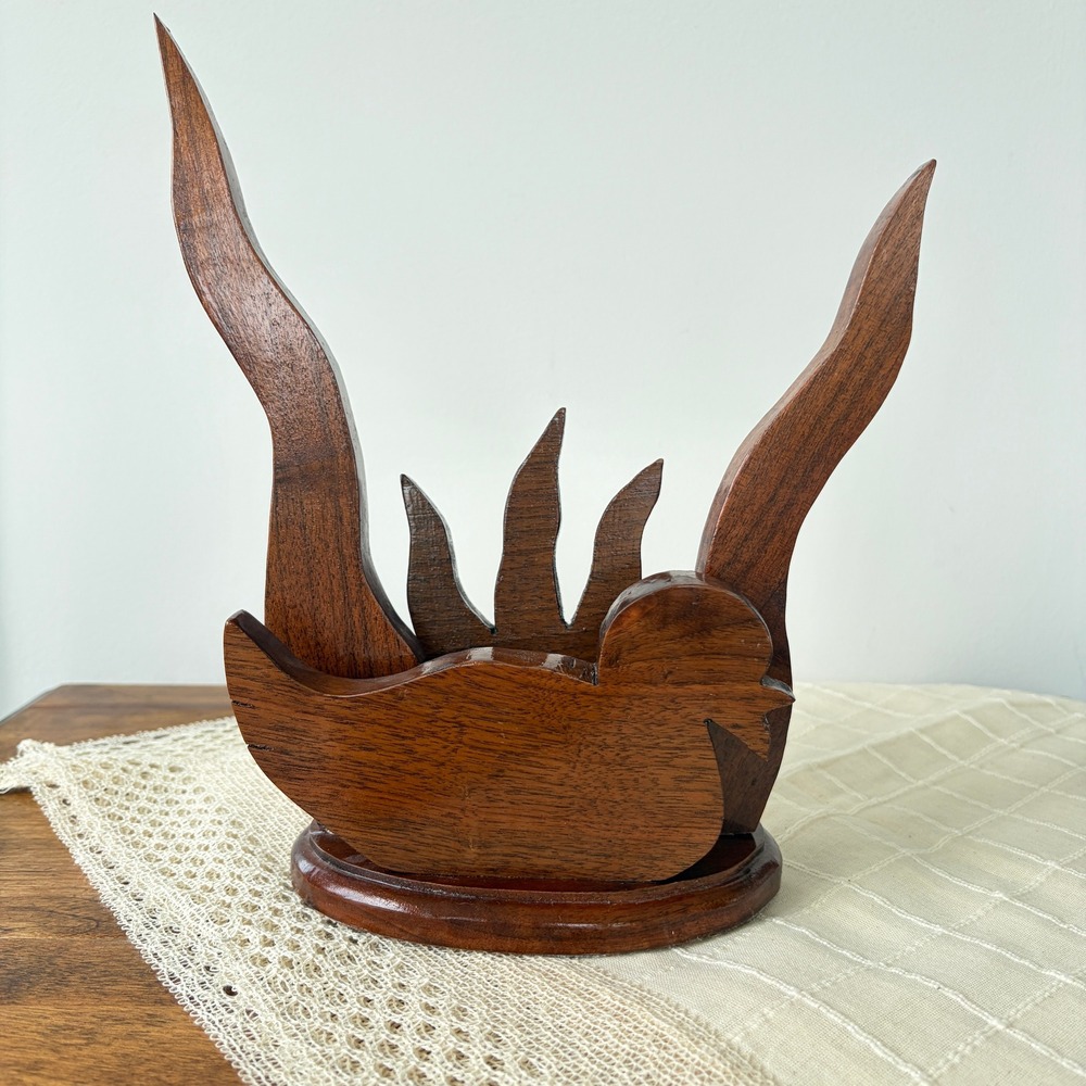 Vintage 1984 Handcrafted Wood Duck Folk Art Decor